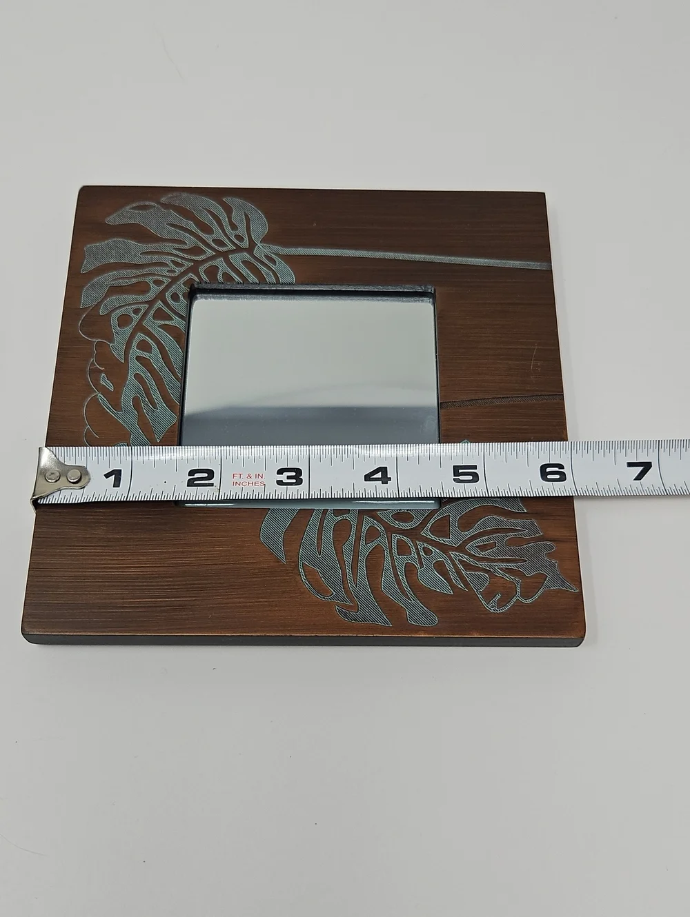 Faux Wood Wall Mirror Trio with Teal Leaf Accent - Unbranded